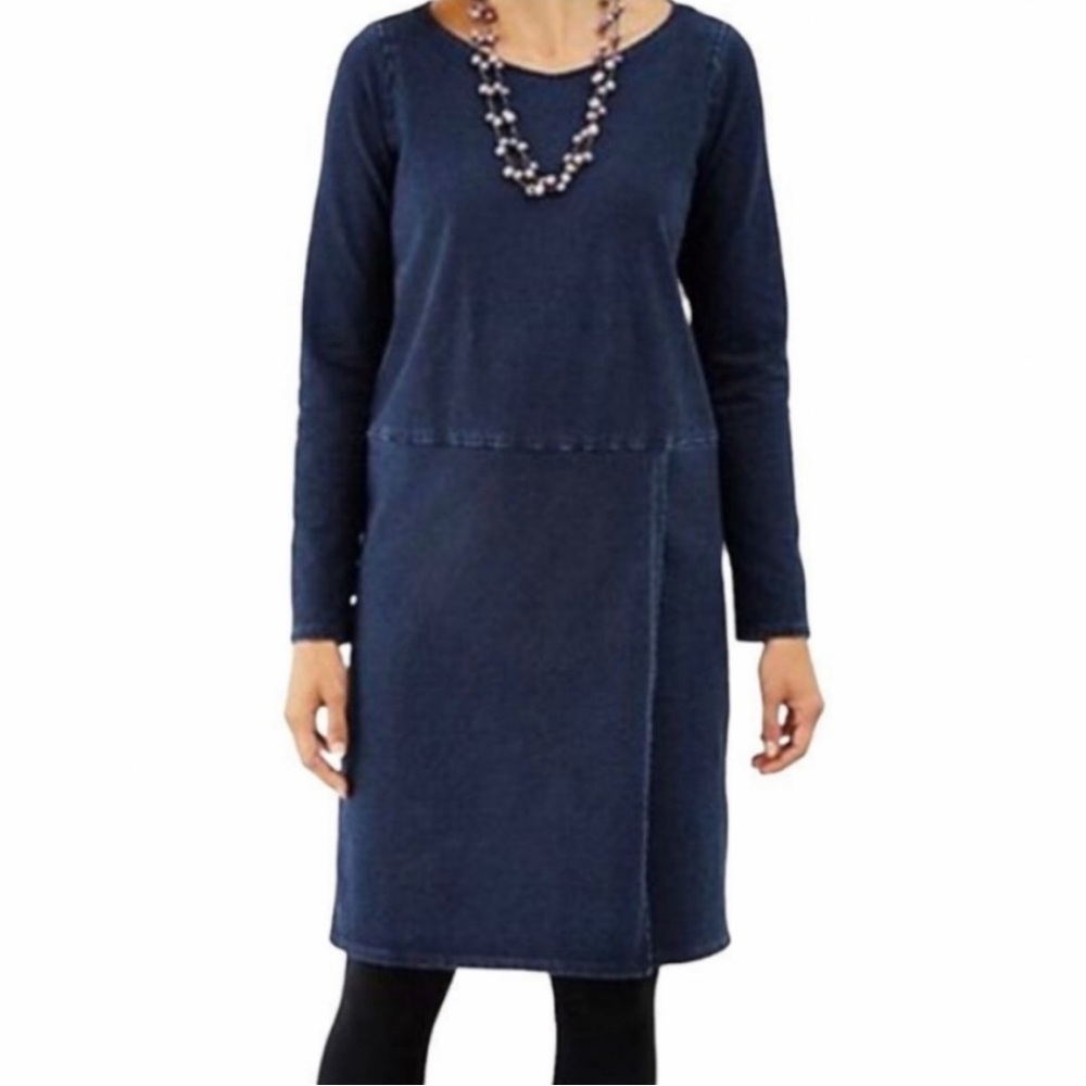 J.Jill Indigo Navy Blue Denim Look
PureJill Classic Faux Wrap Skirt Dress Sz L